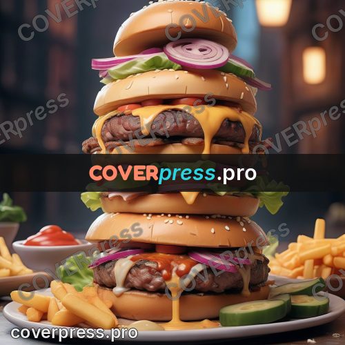3d character illustration: tall burger with onion rings