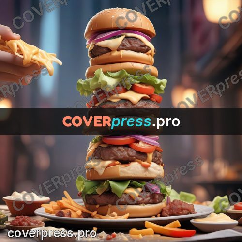 3d character illustration: tall burger with onion rings