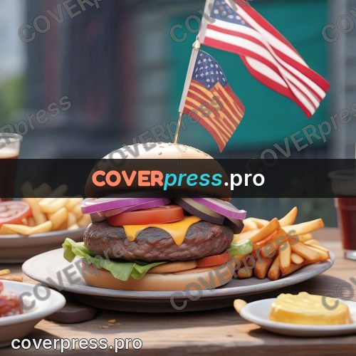3d character illustration: burger with a small flag