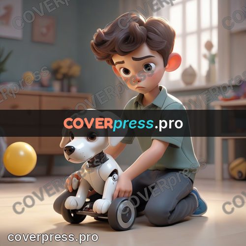 3d character illustration: boy with a toy dog