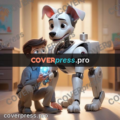 3d character illustration: robot dog in a room