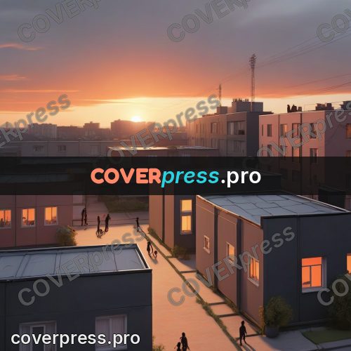 3d character illustration: rooftops at sunset