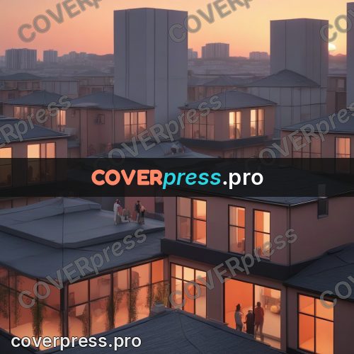 3d character illustration: rooftops at sunset
