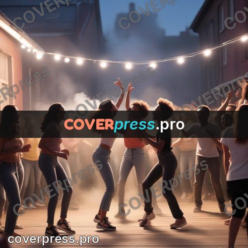 3d character illustration: people dancing under string lights