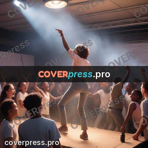 3d character illustration: people dancing under string lights