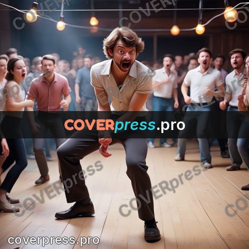 3d character illustration: man dancing in a crowd