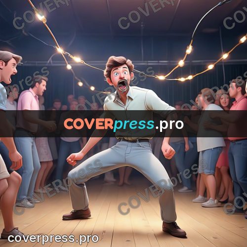 3d character illustration: man dancing in a crowd