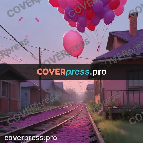 3d character illustration: balloons above rails and houses