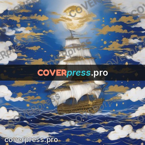 Amano style painting: ship under a golden moon