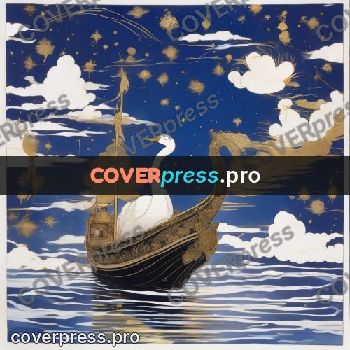 Amano style painting: white swan on the water