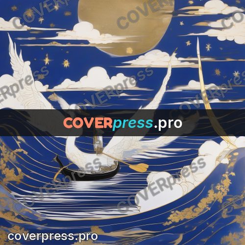 Amano style painting: white swan on the water
