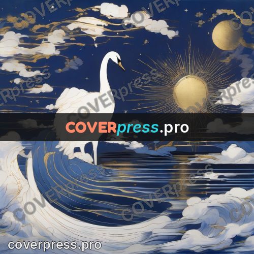 Amano style painting: white swan on the water
