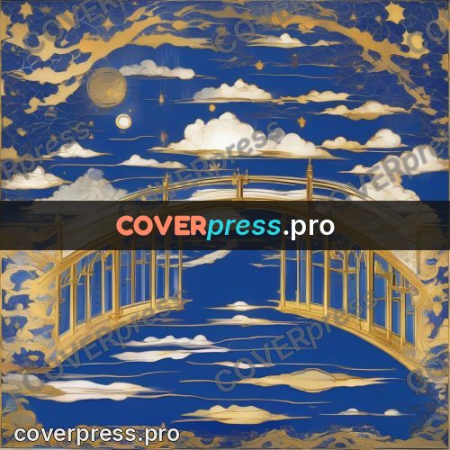 Amano style painting: golden bridge above the water
