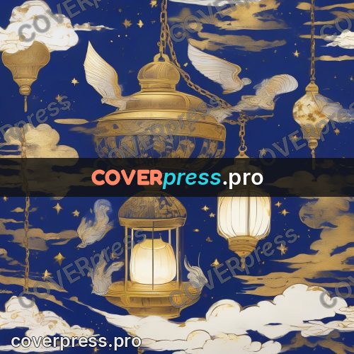 Amano style painting: lanterns among the clouds