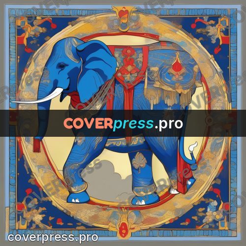 Amano style painting: blue elephant in ceremonial cloth