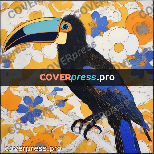 Amano style painting: toucan among flowers