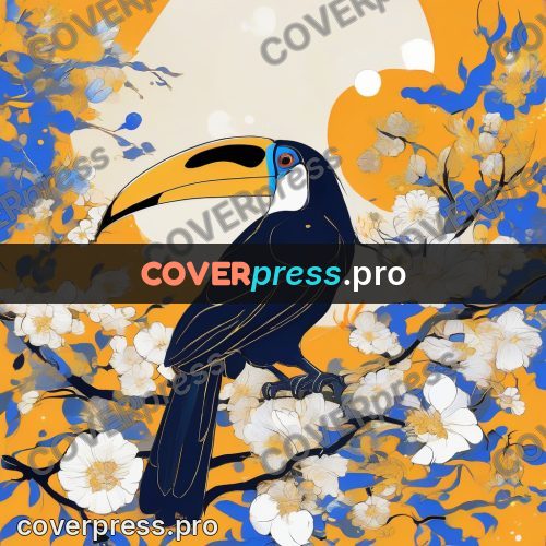 Amano style painting: toucan among flowers