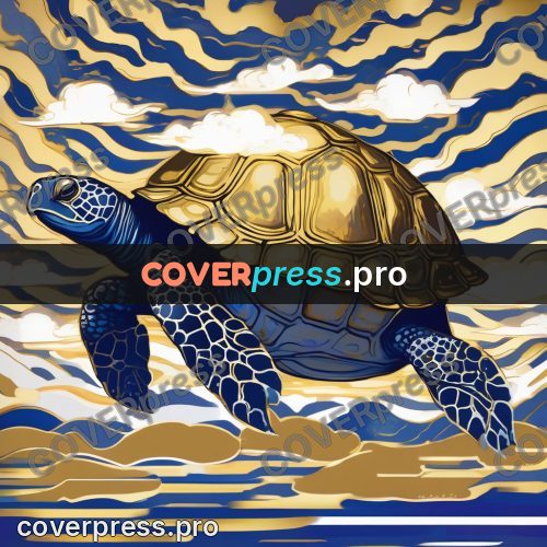 Amano style painting: turtle among the clouds