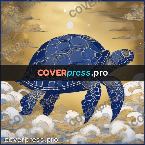 Amano style painting: turtle among the clouds