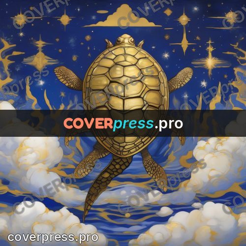 Amano style painting: turtle among the clouds