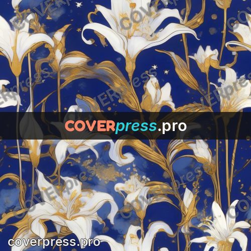 Amano style painting: white lilies on blue
