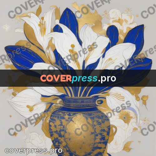 Amano style painting: white lilies on blue