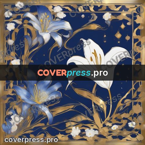 Amano style painting: white lilies on blue