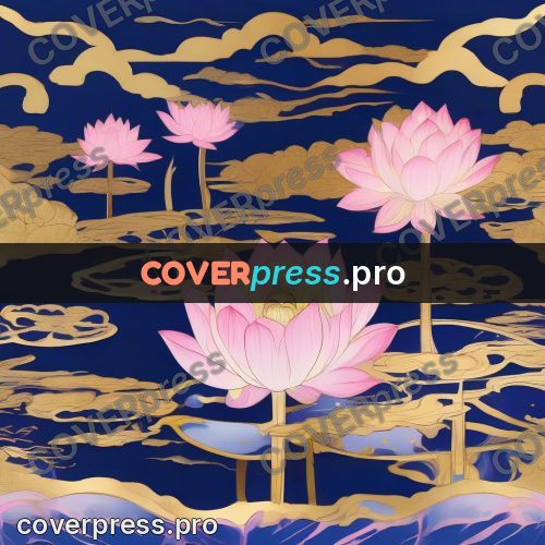 Amano style painting: lotus on dark water