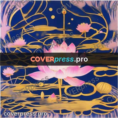 Amano style painting: lotus on dark water