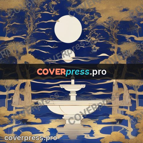 Amano style painting: fountain in a night garden