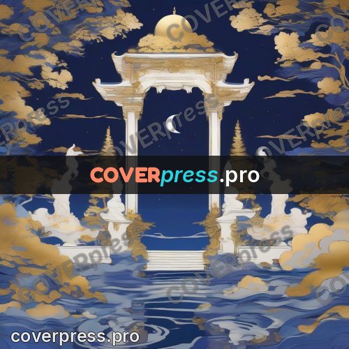 Amano style painting: fountain in a night garden