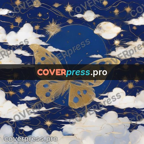 Amano style painting: butterfly among the clouds