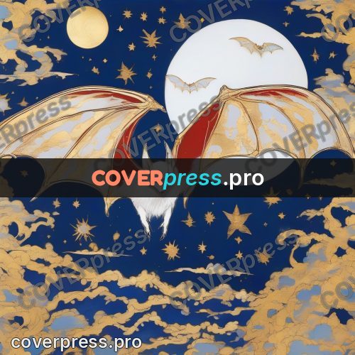 Amano style painting: bat under the moon