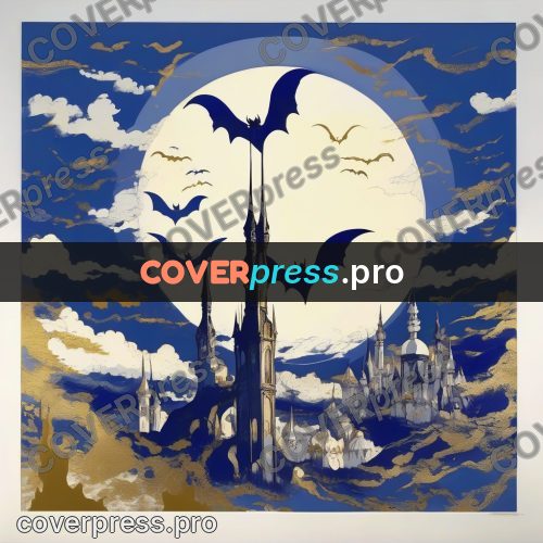 Amano style painting: castle with spires under the moon