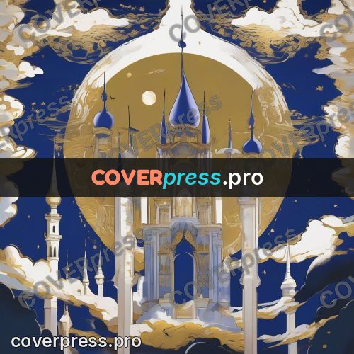 Amano style painting: castle with spires under the moon