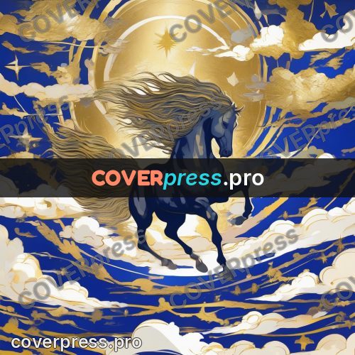 Amano style painting: horse running among clouds