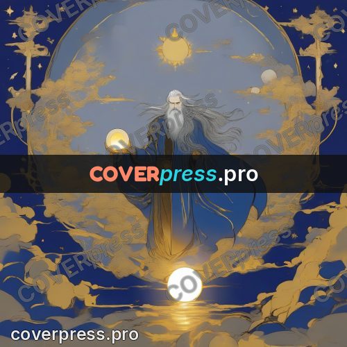 Amano style painting: old man with a glowing sphere
