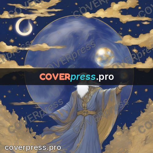 Amano style painting: old man with a glowing sphere