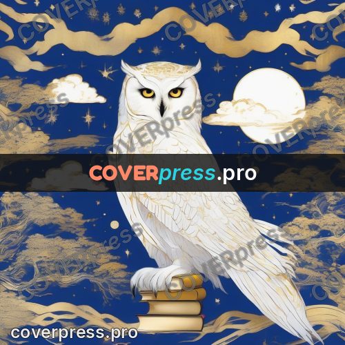 Amano style painting: white owl on books