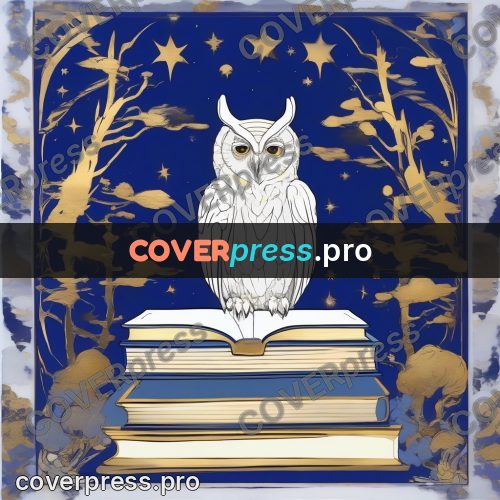 Amano style painting: white owl on books