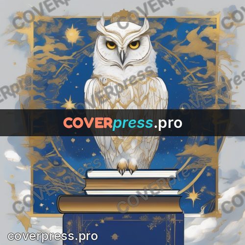 Amano style painting: white owl on books