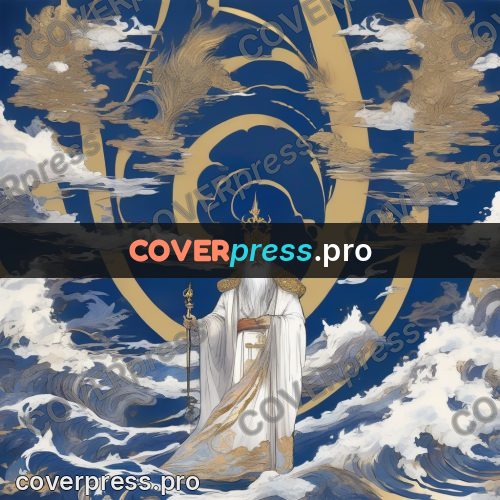 Amano style painting: old man above the sea waves