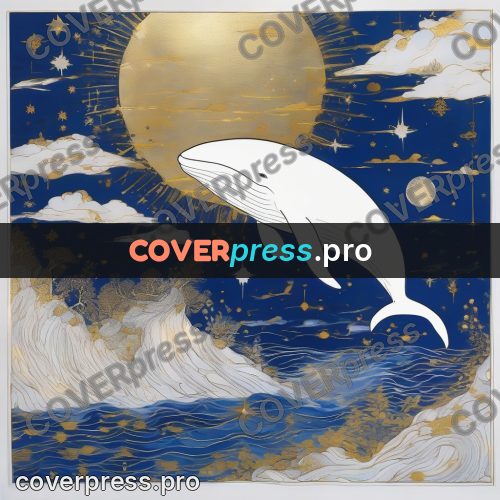 Amano style painting: whale among the clouds