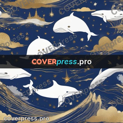 Amano style painting: whale among the clouds
