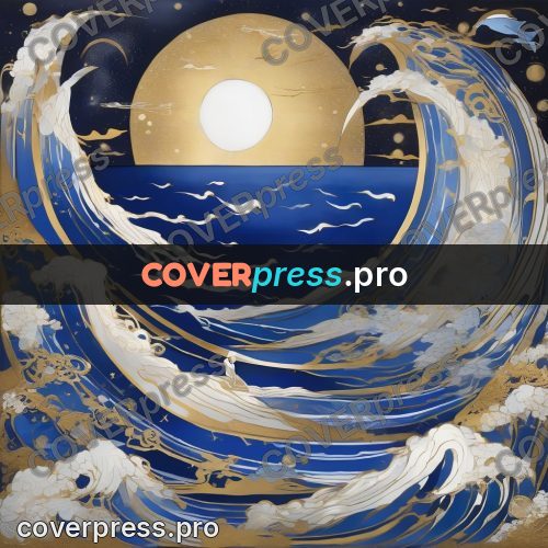 Amano style painting: dolphin above a wave