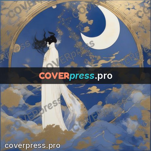 Amano style painting: woman in white among clouds