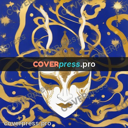 Amano style painting: mask in a golden headdress