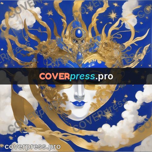 Amano style painting: mask in a golden headdress