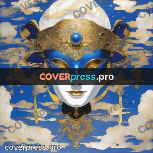 Amano style painting: mask in a golden headdress