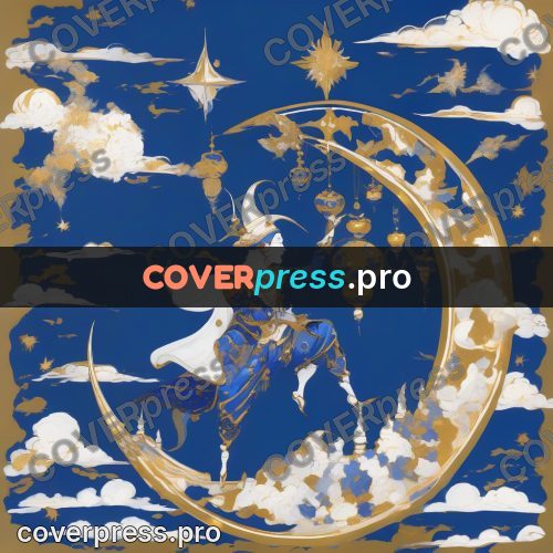 Amano style painting: figure among clouds with a crescent